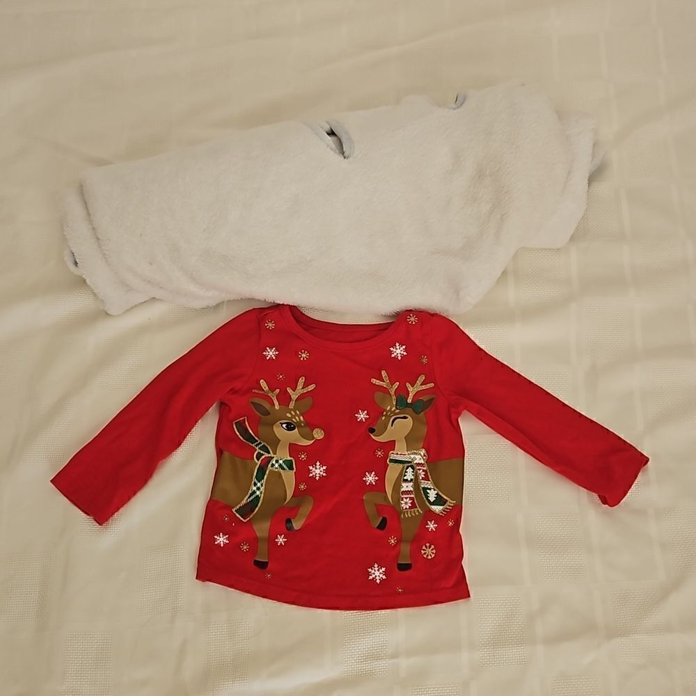 Holiday Time Baby Girl Bundle Pack Christmas Sweater And Blanket 12 Months Red
